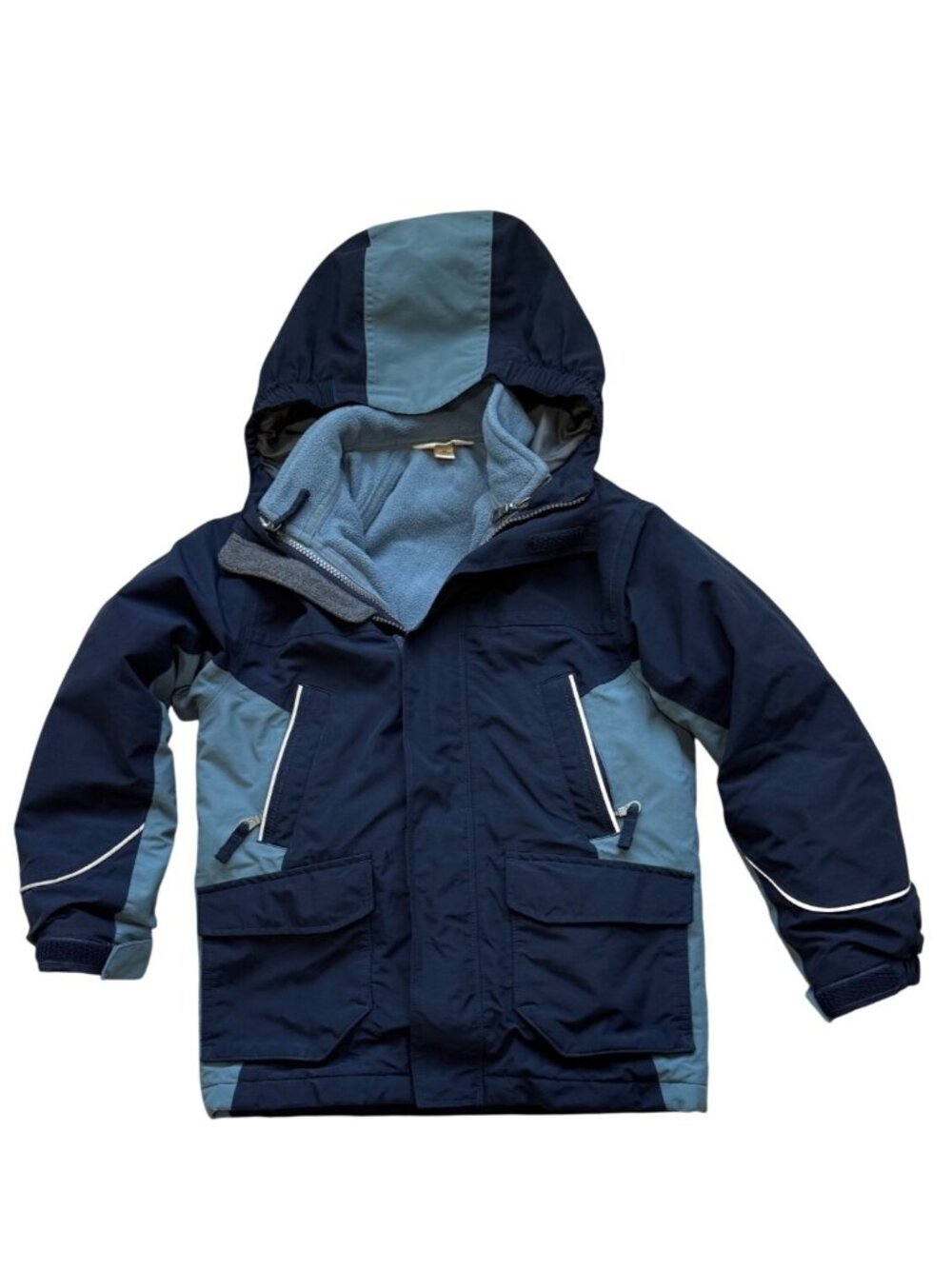 Lands End Kids 3 in 1 Squall Jacket Kids Size Medium 5-6 Hooded Parka Navy Blue